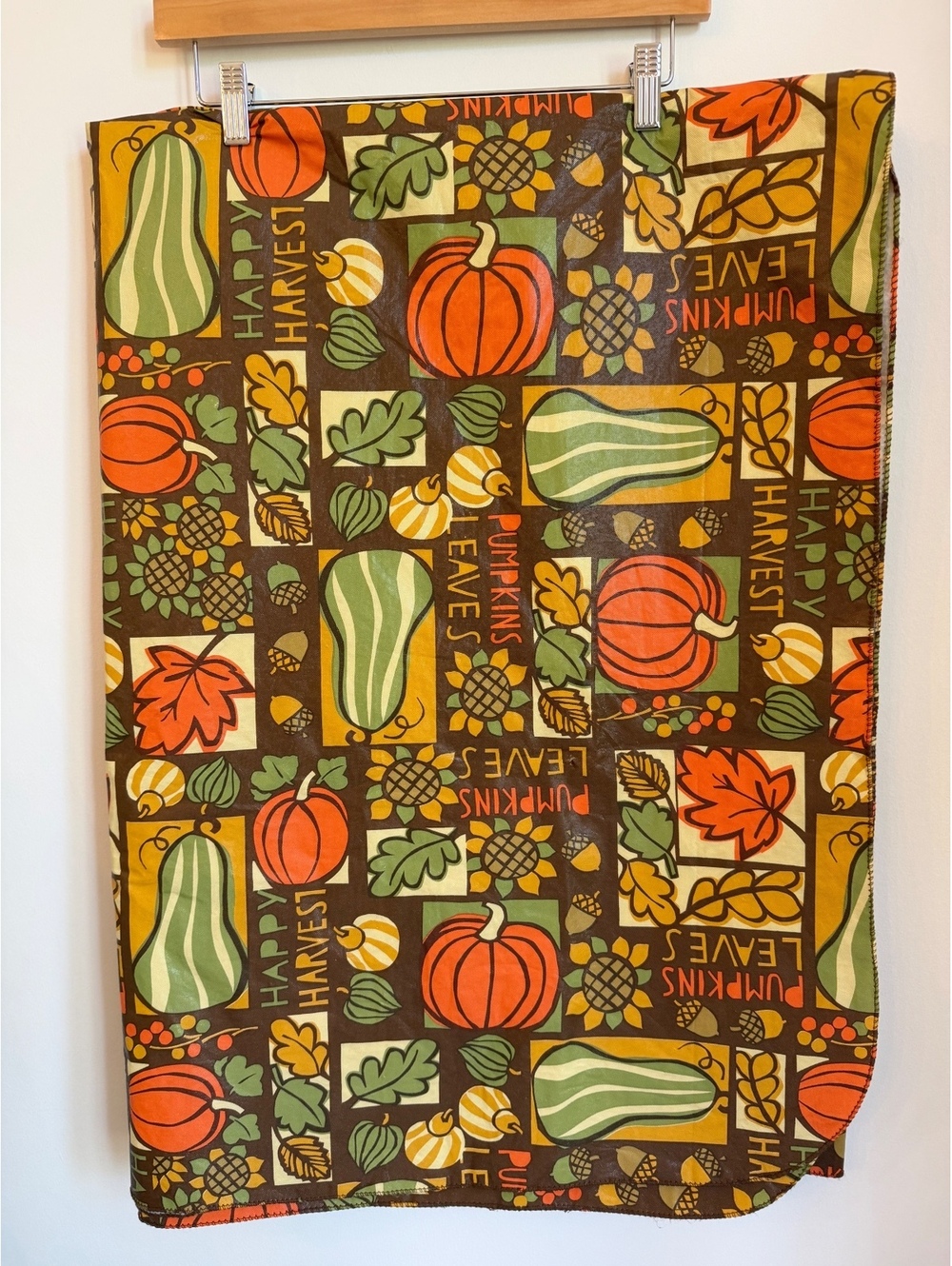 Autumn Fall Tablecloth 59"x70" Pumpkin Leaves Gourde Sunflower Vinyl
